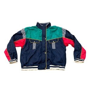 VTG Sunterra Color Block Windbreaker Jacket XL Nautical Blue Red Green Zip Snap